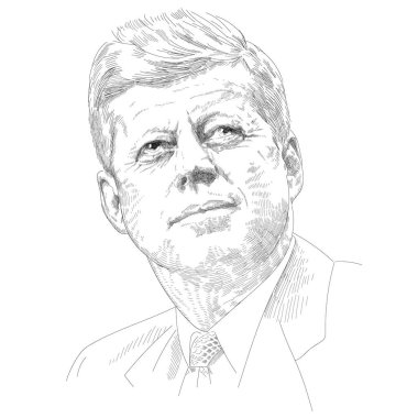 Amerika Birleşik Devletleri 'nin siyah beyaz 35. Başkanı John F. Kennedy' nin resimli editör portresi.