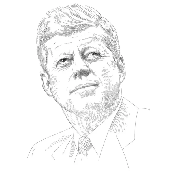 美国第35任总统约翰 肯尼迪的黑白插图编辑肖像 — 图库矢量图片