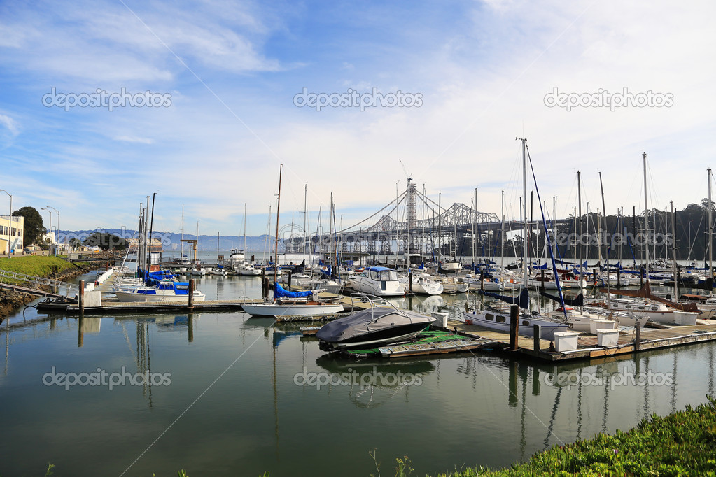 Boats and San Francisco Oakland bay bridge