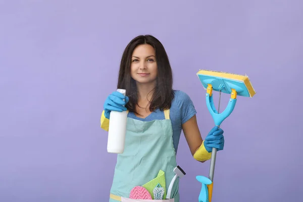Domicílio Empregada Doméstica Trabalho Diário — Fotografia de Stock