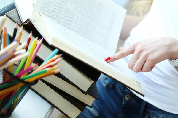 Education Study Girl Books Window — Stock Photo, Image