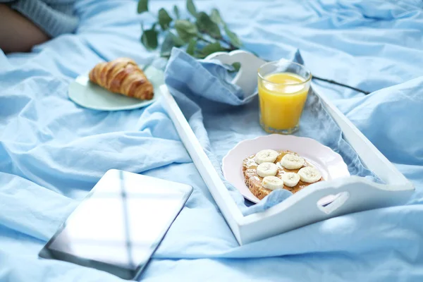 Buenos Días Desayuno Delicioso Cama — Foto de Stock