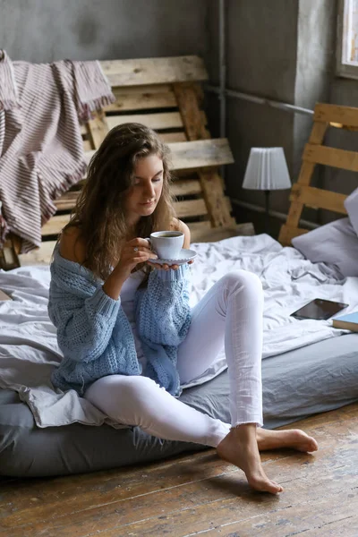 Morning Cute Girl Home — Stock Photo, Image