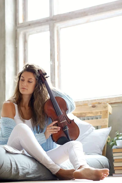 Musician Beautiful Girl Violin — Stock Photo, Image