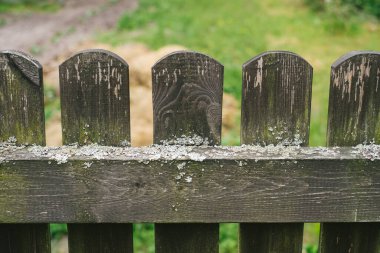 Close-up view of old wooden fence in the village