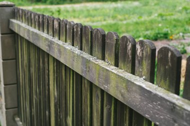 Close-up view of old wooden fence in the village