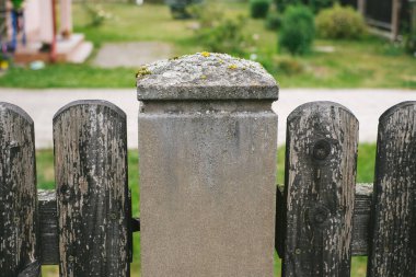 Close-up view of old wooden fence in the village