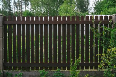 Privacy and security concept. Close-up view of brown wooden fance