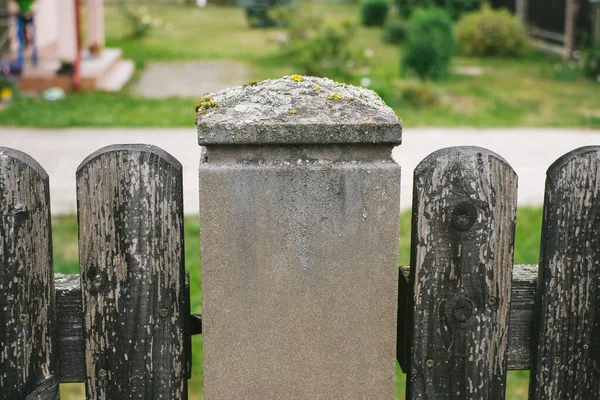 Close View Old Wooden Fence Village — Fotografia de Stock