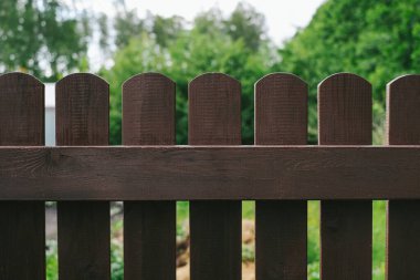 Privacy and security concept. Close-up view of brown wooden fance