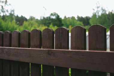 Privacy and security concept. Close-up view of brown wooden fance