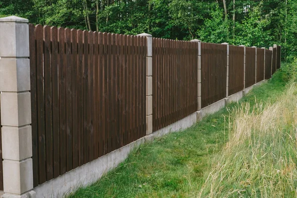 Privacy and security concept. Close-up view of brown wooden fance
