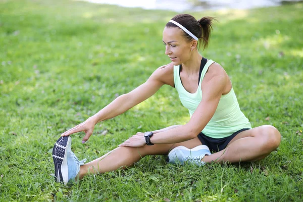 Portrait Sporty Young Woman Work Out Park Morning — Stockfoto