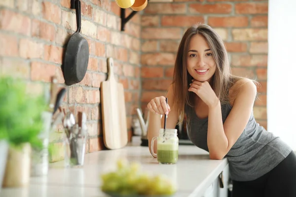 Lovely Woman Delicious Smoothie — Stock Photo, Image