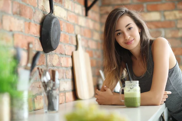 Lovely Woman Delicious Smoothie — Stock Photo, Image