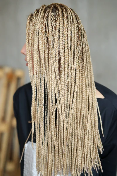 Beautiful Young Woman Dreadlocks Posing Grey Background — Stock Photo, Image