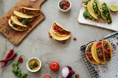 Delicious tacos on the table, fast food concept