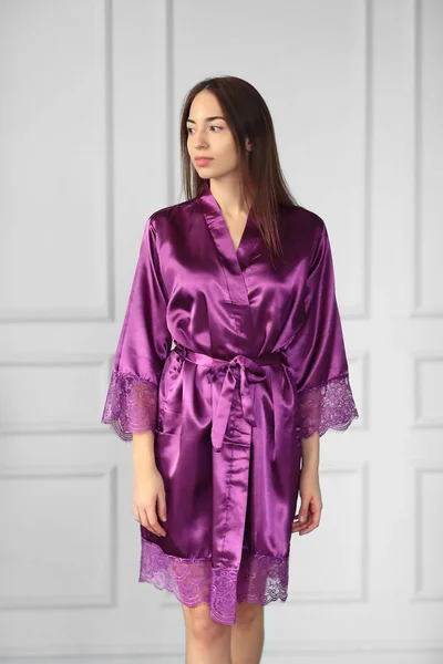 Lingerie Nachtkleding Mooi Meisje Dragen Nachthemd Thuis — Stockfoto