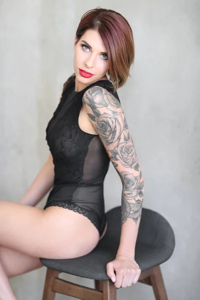 Beauty Beautiful Girl Tattoo — Fotografia de Stock