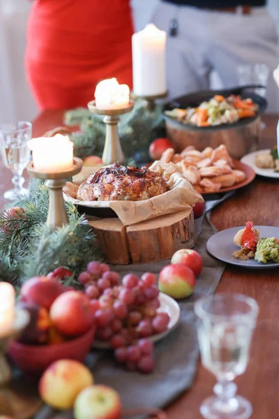 Kerstdag Feestmaal Diner Met Een Groep Vrienden — Stockfoto