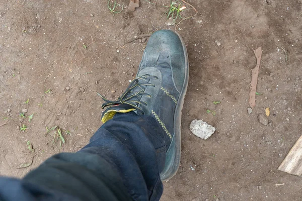 Feet Man Working Work Clothes Safety Shoes — Stock Photo, Image