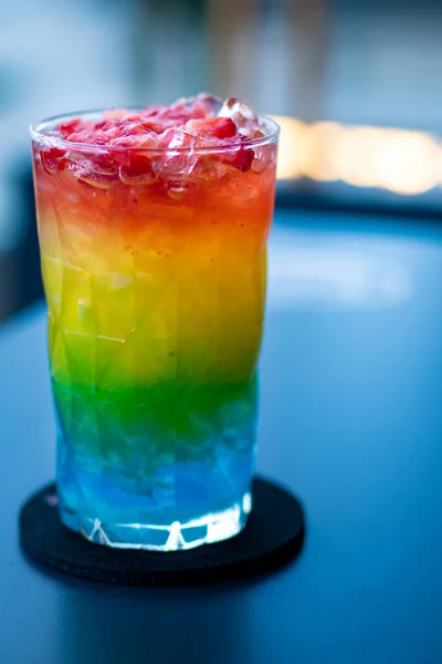 Barbados Cocktail Rainbow Colors Various Flavors Rum Orange Lime Sugar — Stock Photo, Image