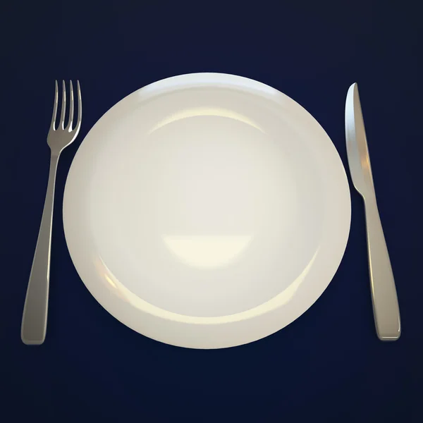 Empty plate, fork and knife. — Stock Photo, Image