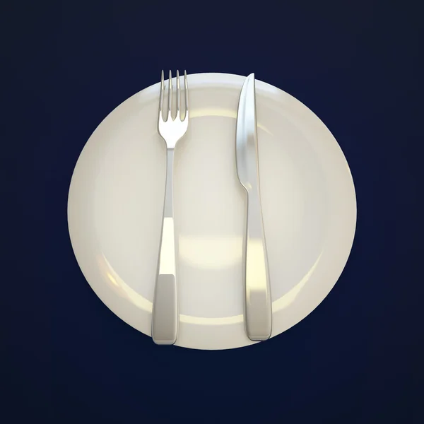 Assiette vide, fourchette et couteau . — Photo