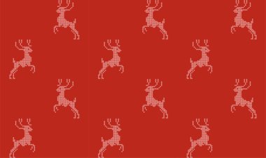 Geyik deseni kusursuz. Vektör çizimi. Duvar kağıdı, ambalaj, tekstil, kağıt vs. için kış arkaplanı.