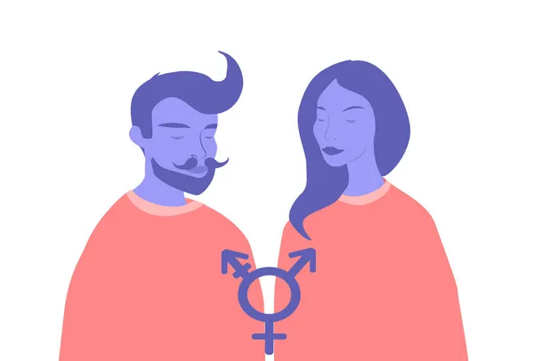 Ilustração Vetorial Duas Pessoas Transexuais Sinal Transgénero Ilustração Tendência Estilo —  Vetores de Stock
