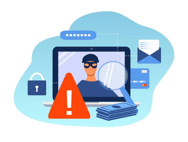 Vektor Illustration Zum Thema Online Betrug Cyber Sicherheit Laptop Mit — Stockvektor