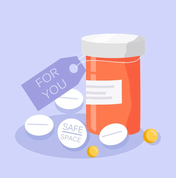 Vector Illustration Theme Medical Aid Medicine Bottle Pills Tablet Inscription — Stock Vector