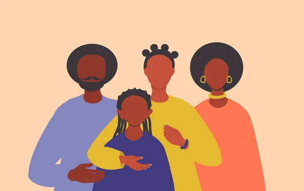 Ilustración Vectorial Familia Personas Negras Padres Dos Hijas Ilustración Tendencia — Archivo Imágenes Vectoriales