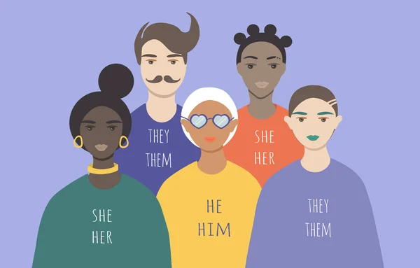 Ilustración Vectorial Sobre Tema Diversidad Género Personas Con Identidad Género — Vector de stock