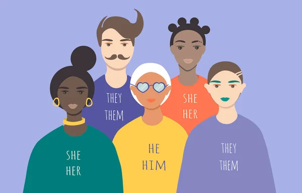 Ilustración Vectorial Sobre Tema Diversidad Género Personas Con Identidad Género — Vector de stock