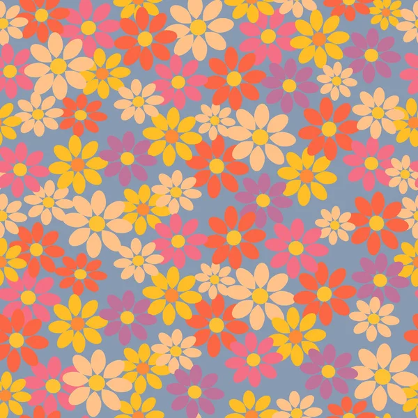 Vector Seamless Pattern Retro Hippie Style Flowers Pattern Flat Style — стоковый вектор