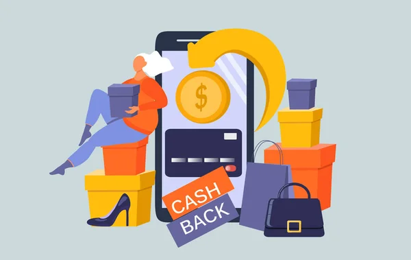 Vector Ilustración Estilo Plano Sobre Tema Cashback Teléfono Inteligente Pantalla — Vector de stock