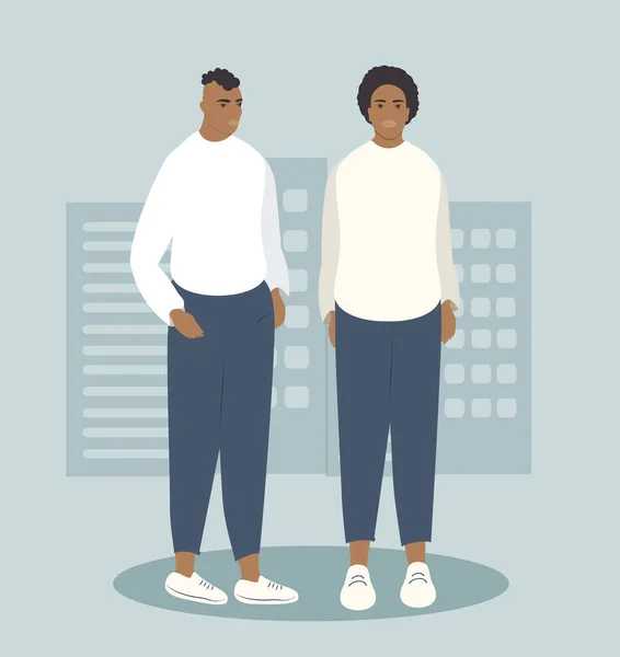 Vector Flat Style Illustration Two Young Black People Trendy Casual — стоковый вектор