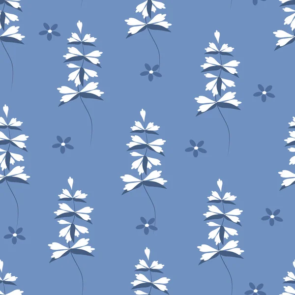 Vektor Nahtloses Muster Mit Niedlichen Blumen Auf Blauem Hintergrund Flache — Stockvektor