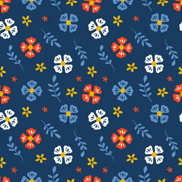 Motif Vectoriel Sans Couture Avec Jolies Fleurs Prairie Dans Style — Image vectorielle