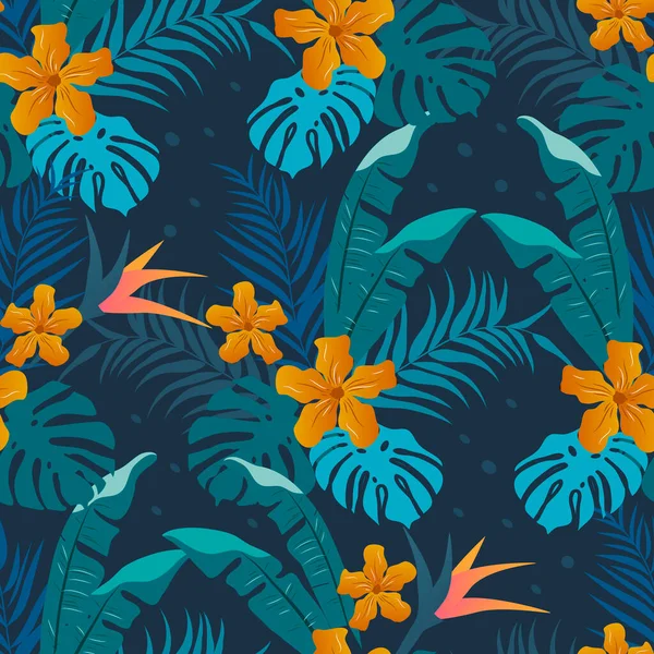 Motif Vectoriel Sans Couture Avec Ornement Tropical Dessiné Main Feuilles — Image vectorielle