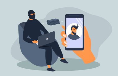  Siber güvenlik, internet dolandırıcılığı, çöpçatanlık sitesi dolandırıcılığı konulu vektör çizimi
