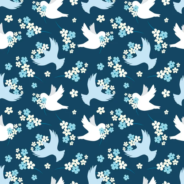 Motif Vectoriel Sans Couture Dans Style Plat Avec Des Oiseaux — Image vectorielle