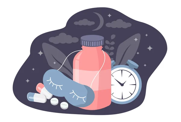 Vector Ilustración Dibujada Mano Estilo Plano Sobre Tema Del Insomnio — Archivo Imágenes Vectoriales