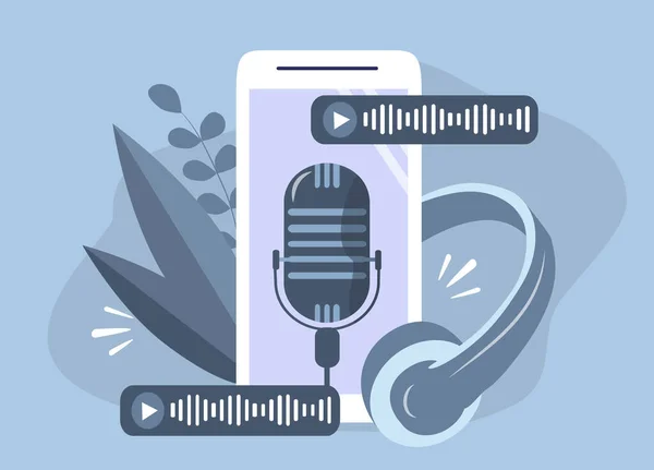 Vektor Kézzel Rajzolt Illusztráció Lapos Stílusban Téma Felvétel Podcast Okostelefon — Stock Vector