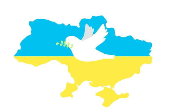 Vektorová Ilustrace Mapa Ukrajiny Barevná Barvách Ukrajinské Vlajky Holubice Míru — Stockový vektor
