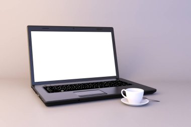 Site için bilgisayar ve bir fincan Paula mokup