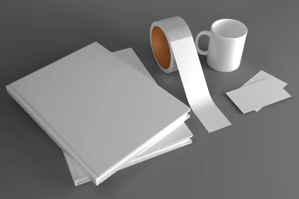 Render Mockup Space Design Book Tape Cup Business Card — Stock Photo, Image