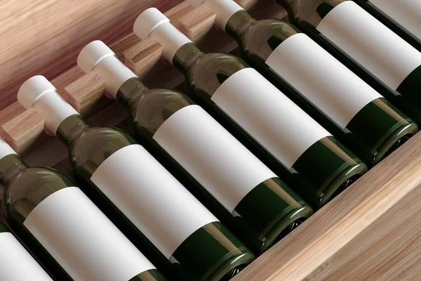 Rendering Top View Mockup Flaskor Vin Champagne Med Blank Etikett — Stockfoto