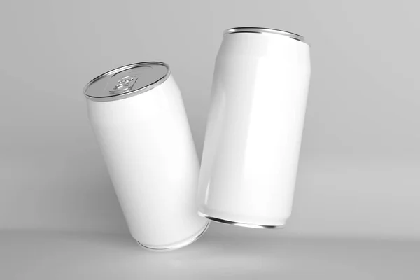 Render Mockup Volando Latas Blancas Vacías Para Vino Cerveza Refrescos —  Fotos de Stock